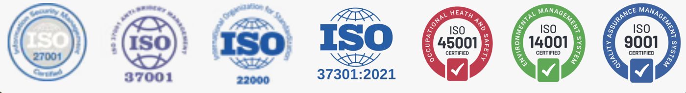 Selos ISO 27001, 37001, 22000, 37301, 45001, 14001 e 9001